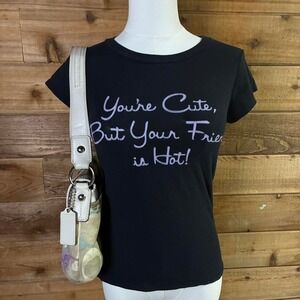 Y2K Women's Black and purple "You're cute, but your friend is hot" t-shirt